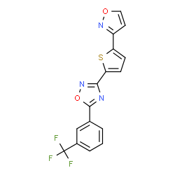 ChemSpider 2D Image | 3-[5-(1,2-Oxazol-3-yl)-2-thienyl]-5-[3-(trifluoromethyl)phenyl]-1,2,4-oxadiazole | C16H8F3N3O2S
