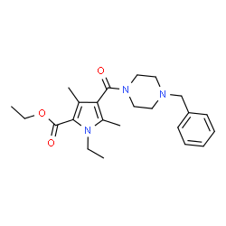 ChemSpider 2D Image | Ethyl 4-[(4-benzyl-1-piperazinyl)carbonyl]-1-ethyl-3,5-dimethyl-1H-pyrrole-2-carboxylate | C23H31N3O3