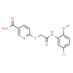 ChemSpider 2D Image | 6-({2-[(5-Chloro-2-methoxyphenyl)amino]-2-oxoethyl}sulfanyl)nicotinic acid | C15H13ClN2O4S