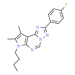 ChemSpider 2D Image | 7-Butyl-2-(4-fluorophenyl)-8,9-dimethyl-7H-pyrrolo[3,2-e][1,2,4]triazolo[1,5-c]pyrimidine | C19H20FN5
