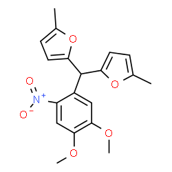 ChemSpider 2D Image | 2,2'-[(4,5-Dimethoxy-2-nitrophenyl)methylene]bis(5-methylfuran) | C19H19NO6