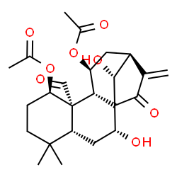 ChemSpider 2D Image | (1beta,5beta,7alpha,9beta,10alpha,11beta,13alpha,14R)-7,14-Dihydroxy-15,20-dioxokaur-16-ene-1,11-diyl diacetate | C24H32O8