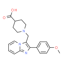 ChemSpider 2D Image | 1-((2-(4-Methoxyphenyl)imidazo[1,2-a]pyridin-3-yl)methyl)piperidine-4-carboxylic acid | C21H23N3O3