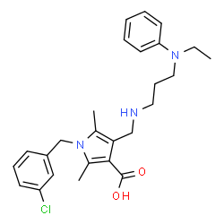 ChemSpider 2D Image | 1-(3-Chlorobenzyl)-4-[({3-[ethyl(phenyl)amino]propyl}amino)methyl]-2,5-dimethyl-1H-pyrrole-3-carboxylic acid | C26H32ClN3O2