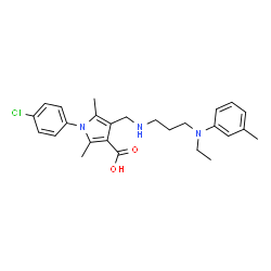 ChemSpider 2D Image | 1-(4-Chlorophenyl)-4-[({3-[ethyl(3-methylphenyl)amino]propyl}amino)methyl]-2,5-dimethyl-1H-pyrrole-3-carboxylic acid | C26H32ClN3O2