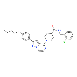 ChemSpider 2D Image | 1-[2-(4-Butoxyphenyl)pyrazolo[1,5-a]pyrazin-4-yl]-N-(2-chlorobenzyl)-4-piperidinecarboxamide | C29H32ClN5O2