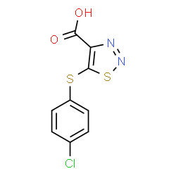 ChemSpider 2D Image | 5-[(4-Chlorophenyl)sulfanyl]-1,2,3-thiadiazole-4-carboxylic acid | C9H5ClN2O2S2