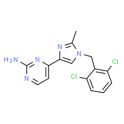 ChemSpider 2D Image | 4-[1-(2,6-Dichlorobenzyl)-2-methyl-1H-imidazol-4-yl]-2-pyrimidinamine | C15H13Cl2N5