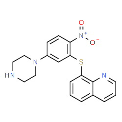 ChemSpider 2D Image | 8-{[2-Nitro-5-(1-piperazinyl)phenyl]sulfanyl}quinoline | C19H18N4O2S