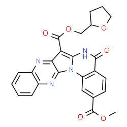 ChemSpider 2D Image | 2-Methyl 7-(tetrahydro-2-furanylmethyl) 5-oxo-5,6-dihydroquinoxalino[2',3':4,5]pyrrolo[1,2-a]quinazoline-2,7-dicarboxylate | C25H20N4O6