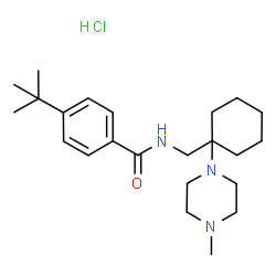 ChemSpider 2D Image | N-{[1-(4-Methyl-1-piperazinyl)cyclohexyl]methyl}-4-(2-methyl-2-propanyl)benzamide hydrochloride (1:1) | C23H38ClN3O