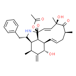 ChemSpider 2D Image | (3S,3aR,4S,6S,6aR,7E,10S,12R,13E,15S,15aR)-3-Benzyl-6,12-dihydroxy-4,10,12-trimethyl-5-methylene-1,11-dioxo-2,3,3a,4,5,6,6a,9,10,11,12,15-dodecahydro-1H-cycloundeca[d]isoindol-15-yl acetate | C30H37NO6