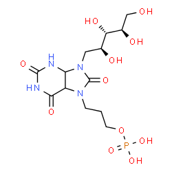ChemSpider 2D Image | 1-Deoxy-1-{2,6,8-trioxo-7-[3-(phosphonooxy)propyl]octahydro-9H-purin-9-yl}-D-ribitol | C13H23N4O11P