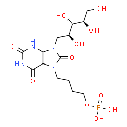 ChemSpider 2D Image | 1-Deoxy-1-{2,6,8-trioxo-7-[4-(phosphonooxy)butyl]octahydro-9H-purin-9-yl}-D-ribitol | C14H25N4O11P
