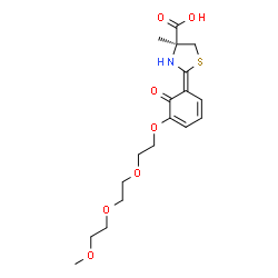 ChemSpider 2D Image | (2E,4S)-2-(5-{2-[2-(2-Methoxyethoxy)ethoxy]ethoxy}-6-oxo-2,4-cyclohexadien-1-ylidene)-4-methyl-1,3-thiazolidine-4-carboxylic acid | C18H25NO7S
