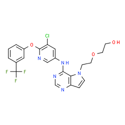 ChemSpider 2D Image | 2-{2-[4-({5-Chloro-6-[3-(trifluoromethyl)phenoxy]-3-pyridinyl}amino)-5H-pyrrolo[3,2-d]pyrimidin-5-yl]ethoxy}ethanol | C22H19ClF3N5O3