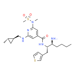 ChemSpider 2D Image | N-[(1s,2s)-2-Amino-1-(3-Thienylmethyl)hexyl]-2-({[(1s,2s)-2-Methylcyclopropyl]methyl}amino)-6-[methyl(Methylsulfonyl)amino]isonicotinamide | C24H37N5O3S2