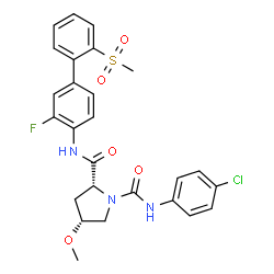 ChemSpider 2D Image | (2R,4R)-N~1~-(4-Chlorophenyl)-N~2~-[3-fluoro-2'-(methylsulfonyl)-4-biphenylyl]-4-methoxy-1,2-pyrrolidinedicarboxamide | C26H25ClFN3O5S