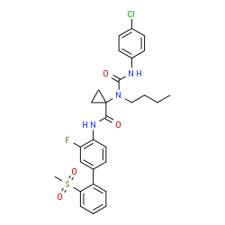 ChemSpider 2D Image | 1-{Butyl[(4-chlorophenyl)carbamoyl]amino}-N-[3-fluoro-2'-(methylsulfonyl)-4-biphenylyl]cyclopropanecarboxamide | C28H29ClFN3O4S