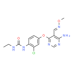 ChemSpider 2D Image | 1-[4-({6-Amino-5-[(E)-(methoxyimino)methyl]-4-pyrimidinyl}oxy)-2-chlorophenyl]-3-ethylurea | C15H17ClN6O3