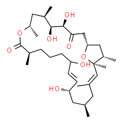 ChemSpider 2D Image | (1S,4R,5S,6R,8S,11R,16E,18S,20R,22E,24S,25S)-4,5,15,18-Tetrahydroxy-6,8,11,20,22,24,25-heptamethyl-9,27-dioxabicyclo[22.2.1]heptacosa-16,22-diene-3,10-dione | C32H54O8