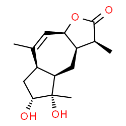 ChemSpider 2D Image | (3S,3aR,4aR,5S,6R,7aR,9aS)-5,6-Dihydroxy-3,5,8-trimethyl-3a,4,4a,5,6,7,7a,9a-octahydroazuleno[6,5-b]furan-2(3H)-one | C15H22O4