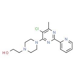 ChemSpider 2D Image | 2-{4-[5-chloro-6-methyl-2-(2-pyridyl)pyrimidin-4-yl]piperazino}ethan-1-ol | C16H20ClN5O
