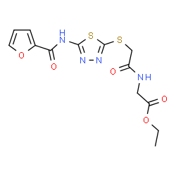 ChemSpider 2D Image | Ethyl N-({[5-(2-furoylamino)-1,3,4-thiadiazol-2-yl]sulfanyl}acetyl)glycinate | C13H14N4O5S2