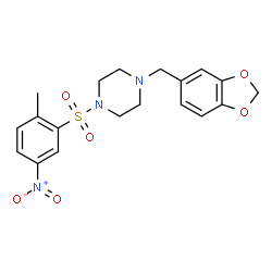 ChemSpider 2D Image | 1-(1,3-Benzodioxol-5-ylmethyl)-4-[(2-methyl-5-nitrophenyl)sulfonyl]piperazine | C19H21N3O6S