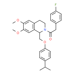 ChemSpider 2D Image | 2-(4-Fluorophenyl)-1-{1-[(4-isopropylphenoxy)methyl]-6,7-dimethoxy-3,4-dihydro-2(1H)-isoquinolinyl}ethanone | C29H32FNO4
