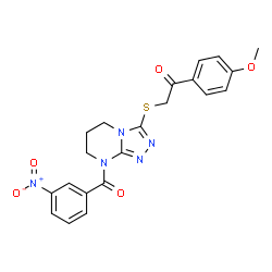 ChemSpider 2D Image | 1-(4-Methoxyphenyl)-2-{[8-(3-nitrobenzoyl)-5,6,7,8-tetrahydro[1,2,4]triazolo[4,3-a]pyrimidin-3-yl]sulfanyl}ethanone | C21H19N5O5S