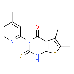 ChemSpider 2D Image | 5,6-Dimethyl-3-(4-methyl-2-pyridinyl)-2-thioxo-2,3-dihydrothieno[2,3-d]pyrimidin-4(1H)-one | C14H13N3OS2