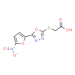 ChemSpider 2D Image | 2-{[5-(5-nitro-2-furyl)-1,3,4-oxadiazol-2-yl]thio}acetic acid | C8H5N3O6S