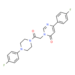 ChemSpider 2D Image | 6-(4-Fluorophenyl)-3-{2-[4-(4-fluorophenyl)-1-piperazinyl]-2-oxoethyl}-4(3H)-pyrimidinone | C22H20F2N4O2