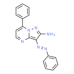ChemSpider 2D Image | 7-phenyl-3-(2-phenyldiazenyl)pyrazolo[1,5-a]pyrimidin-2-amine | C18H14N6