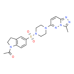 ChemSpider 2D Image | 1-(5-{[4-(3-Methyl[1,2,4]triazolo[4,3-b]pyridazin-6-yl)-1-piperazinyl]sulfonyl}-2,3-dihydro-1H-indol-1-yl)ethanone | C20H23N7O3S