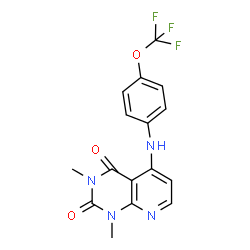 ChemSpider 2D Image | 1,3-Dimethyl-5-{[4-(trifluoromethoxy)phenyl]amino}pyrido[2,3-d]pyrimidine-2,4(1H,3H)-dione | C16H13F3N4O3