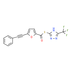 ChemSpider 2D Image | S-[3-(Trifluoromethyl)-1H-1,2,4-triazol-5-yl] 5-(phenylethynyl)-2-furancarbothioate | C16H8F3N3O2S