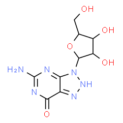 ChemSpider 2D Image | 5-Amino-3-pentofuranosyl-2,3-dihydro-7H-[1,2,3]triazolo[4,5-d]pyrimidin-7-one | C9H12N6O5