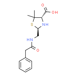 ChemSpider 2D Image | (2R,4S)-5,5-Dimethyl-2-{[(phenylacetyl)amino]methyl}-1,3-thiazolidine-4-carboxylic acid | C15H20N2O3S