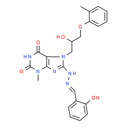 ChemSpider 2D Image | 8-[(2E)-2-(2-Hydroxybenzylidene)hydrazino]-7-[2-hydroxy-3-(2-methylphenoxy)propyl]-3-methyl-3,7-dihydro-1H-purine-2,6-dione | C23H24N6O5
