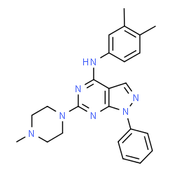 ChemSpider 2D Image | N-(3,4-Dimethylphenyl)-6-(4-methyl-1-piperazinyl)-1-phenyl-1H-pyrazolo[3,4-d]pyrimidin-4-amine | C24H27N7