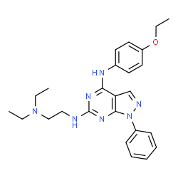 ChemSpider 2D Image | N~6~-[2-(Diethylamino)ethyl]-N~4~-(4-ethoxyphenyl)-1-phenyl-1H-pyrazolo[3,4-d]pyrimidine-4,6-diamine | C25H31N7O