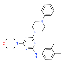 ChemSpider 2D Image | N-(3,4-Dimethylphenyl)-4-(4-morpholinyl)-6-(4-phenyl-1-piperazinyl)-1,3,5-triazin-2-amine | C25H31N7O