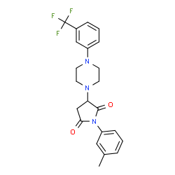 ChemSpider 2D Image | 1-m-Tolyl-3-[4-(3-trifluoromethyl-phenyl)-piperazin-1-yl]-pyrrolidine-2,5-dione | C22H22F3N3O2