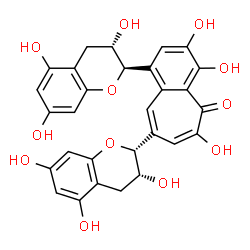 ChemSpider 2D Image | 3,4,6-Trihydroxy-8-[(2R,3R)-3,5,7-trihydroxy-3,4-dihydro-2H-chromen-2-yl]-1-[(2R,3S)-3,5,7-trihydroxy-3,4-dihydro-2H-chromen-2-yl]-5H-benzo[7]annulen-5-one | C29H24O12