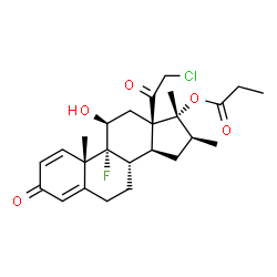 ChemSpider 2D Image | (1R,2S,3aS,3bS,9aS,9bR,10S,11aR)-11a-(2-chloroacetyl)-9b-fluoro-10-hydroxy-1,2,9a-trimethyl-7-oxo-2H,3H,3aH,3bH,4H,5H,10H,11H-cyclopenta[a]phenanthren-1-yl propanoate | C25H32ClFO5