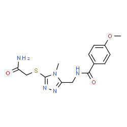 ChemSpider 2D Image | N-({5-[(2-Amino-2-oxoethyl)sulfanyl]-4-methyl-4H-1,2,4-triazol-3-yl}methyl)-4-methoxybenzamide | C14H17N5O3S