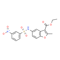ChemSpider 2D Image | Ethyl 2-methyl-5-{[(3-nitrophenyl)sulfonyl]amino}-1-benzofuran-3-carboxylate | C18H16N2O7S