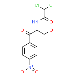 ChemSpider 2D Image | 2,2-Dichloro-N-[3-hydroxy-1-(4-nitrophenyl)-1-oxo-2-propanyl]acetamide | C11H10Cl2N2O5